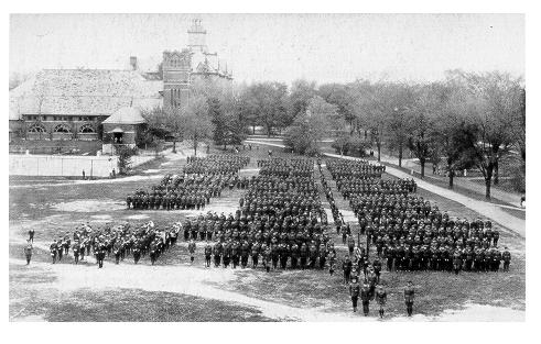 old black and white photograph of Students in miltary formation