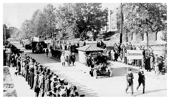 old black and white photograph of Students parading